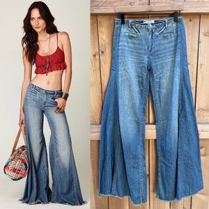 Free people low rise extreme bell bottom elephant bells wide leg jeans 60s 70s